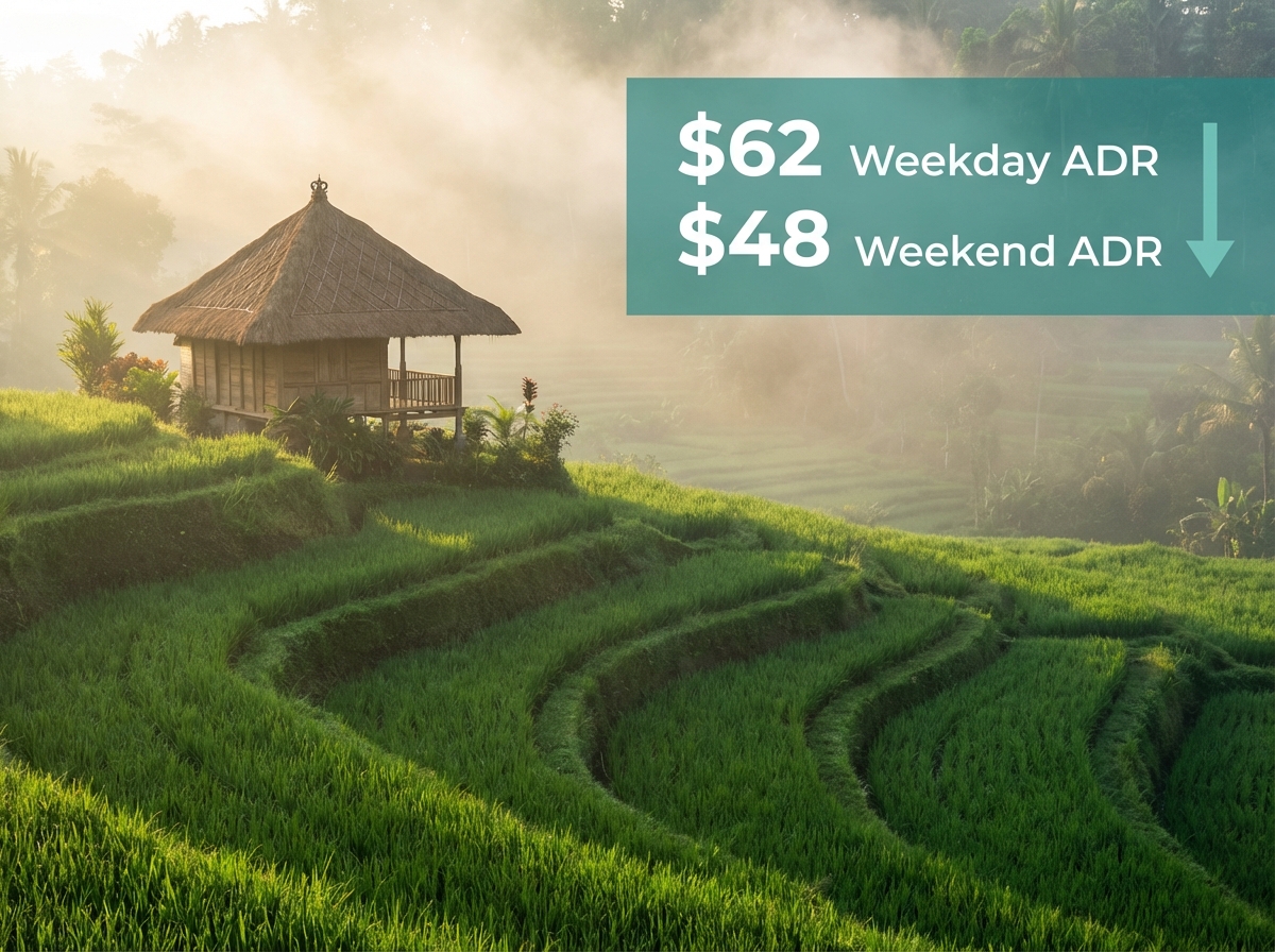 Ubud hotels charge 23% MORE on weekdays than weekends. This defies Bali's broader pattern and challenges everything you think you know about retreat pricing. Here's what the live data reveals.
